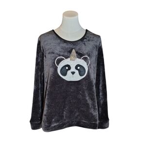 Bobbie Brooks Sleepwear Velvet Soft Black White Panda Unicorn Sweater Size Large